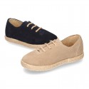 Suede leather Laces up style espadrille shoes.