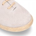 Suede leather Laces up style espadrille shoes.