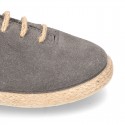 Suede leather Laces up style espadrille shoes.