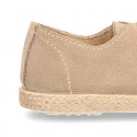 Suede leather Laces up style espadrille shoes.