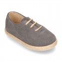 Suede leather Laces up style espadrille shoes.