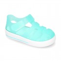 Tennis style jelly shoes with VELCRO strap for Beach and Pool.