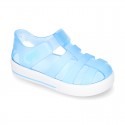 Tennis style jelly shoes with VELCRO strap for Beach and Pool.