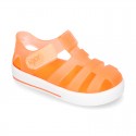 Tennis style jelly shoes with VELCRO strap for Beach and Pool.