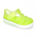 Tennis style jelly shoes with VELCRO strap for Beach and Pool.