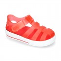 Tennis style jelly shoes with VELCRO strap for Beach and Pool.