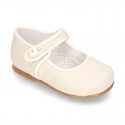 Classic LINEN Little Mary Jane shoes with bottom fastening. .