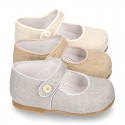 Classic LINEN Little Mary Jane shoes with bottom fastening. .