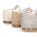 Classic LINEN Little Mary Jane shoes with bottom fastening. .