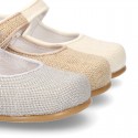 Classic LINEN Little Mary Jane shoes with bottom fastening. .