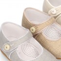 Classic LINEN Little Mary Jane shoes with bottom fastening. .