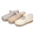 Classic LINEN Little Mary Jane shoes with bottom fastening. .