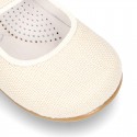 Classic LINEN Little Mary Jane shoes with bottom fastening. .