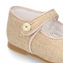 Classic LINEN Little Mary Jane shoes with bottom fastening. .