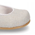 Classic LINEN Little Mary Jane shoes with bottom fastening. .