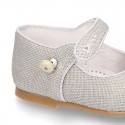 Classic LINEN Little Mary Jane shoes with bottom fastening. .