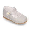 Classic LINEN Little Mary Jane shoes with bottom fastening. .