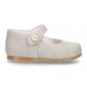 Classic LINEN Little Mary Jane shoes with bottom fastening. .