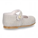Classic LINEN Little Mary Jane shoes with bottom fastening. .