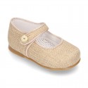 Classic LINEN Little Mary Jane shoes with bottom fastening. .