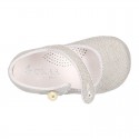 Classic LINEN Little Mary Jane shoes with bottom fastening. .