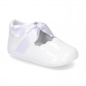 Patent leather Little Mary Janes angel style with waves and ties.