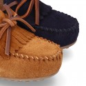 Suede leather Moccasin shoes with FRINGED design.