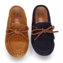 Suede leather Moccasin shoes with FRINGED design.