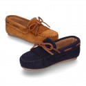 Suede leather Moccasin shoes with FRINGED design.