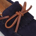 Suede leather Moccasin shoes with FRINGED design.