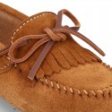 Suede leather Moccasin shoes with FRINGED design.