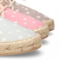 Cotton canvas Laces up espadrille shoes with STARS print.