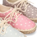 Cotton canvas Laces up espadrille shoes with STARS print.