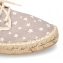 Cotton canvas Laces up espadrille shoes with STARS print.