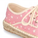 Cotton canvas Laces up espadrille shoes with STARS print.