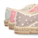 Cotton canvas Laces up espadrille shoes with STARS print.