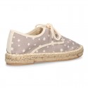 Cotton canvas Laces up espadrille shoes with STARS print.