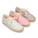 Cotton canvas Laces up espadrille shoes with STARS print.