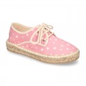 Cotton canvas Laces up espadrille shoes with STARS print.