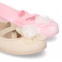 New ballet flats dancer style with elastic crossed bands and FLOWER design.