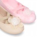 New ballet flats dancer style with elastic crossed bands and FLOWER design.