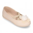 New ballet flats dancer style with elastic crossed bands and FLOWER design.