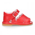 Soft Nappa leather Sandal shoes with waves design for babies.