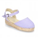 Cotton Canvas sandal espadrilles style with buckle fastening.