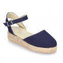 Cotton Canvas sandal espadrilles style with buckle fastening.