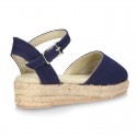 Cotton Canvas sandal espadrilles style with buckle fastening.