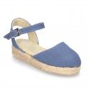 Cotton Canvas sandal espadrilles style with buckle fastening.