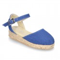 Cotton Canvas sandal espadrilles style with buckle fastening.