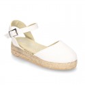 Cotton Canvas sandal espadrilles style with buckle fastening.
