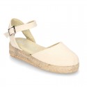 Cotton Canvas sandal espadrilles style with buckle fastening.